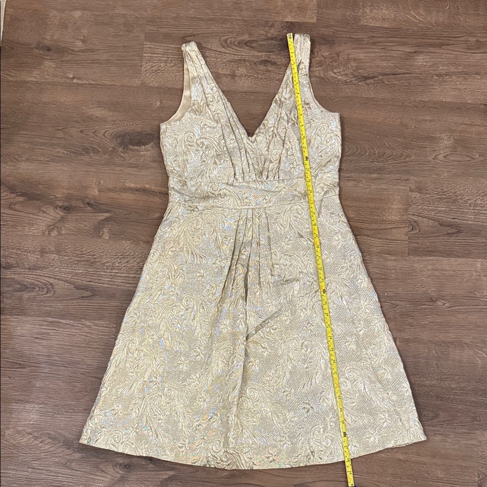 Kalinka Newman Marcus Vintage Dress Gold Jacquard Size 8